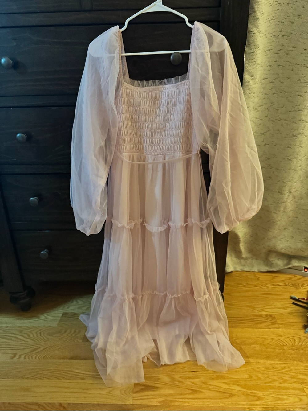 Pink Mesh Tiered Long Sleeve Maternity Maxi Dress - PinkBlush